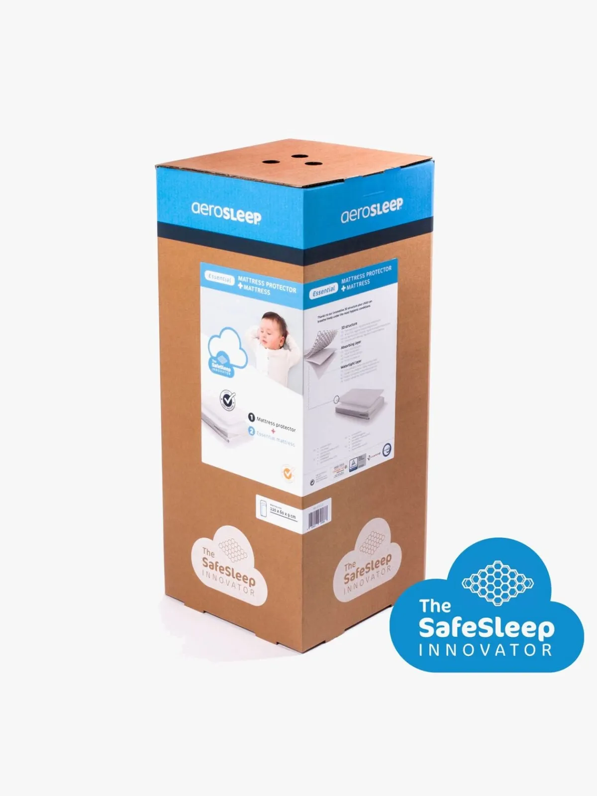 Børn AeroSleep Børnesenge & Tilbehør|Madrasser-Essential Madras og 3D Madrabeskyttelse 60x120x9 Cm