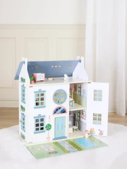 AliceFox Dukker & Bamser-Alice & Fox Dukkehus med Møbler & 4 Dukker, Blå