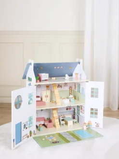 AliceFox Dukker & Bamser-Alice & Fox Dukkehus med Møbler & 4 Dukker, Blå