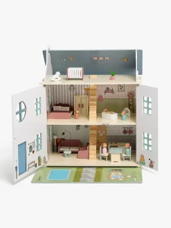 AliceFox Dukker & Bamser-Alice & Fox Dukkehus med Møbler & 4 Dukker, Blå