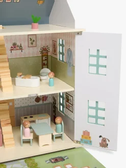 AliceFox Dukker & Bamser-Alice & Fox Dukkehus med Møbler & 4 Dukker, Blå