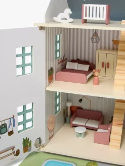 AliceFox Dukker & Bamser-Alice & Fox Dukkehus med Møbler & 4 Dukker, Blå