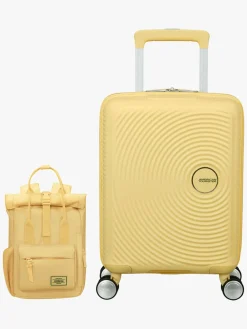 Tasker|AmericanTourister American Tourister Soundbox Kuffert 22L & Urban Groove City 7L Mini Sæt, Pastel Yellow