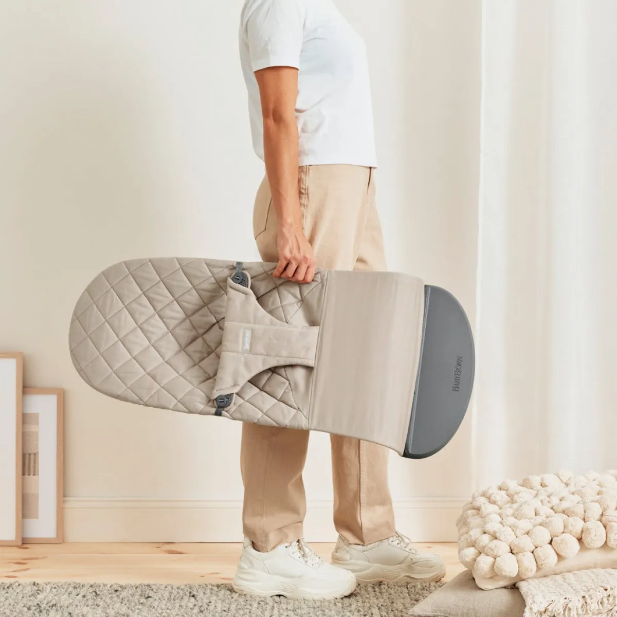 Skråstole & Babygynger|BABYBJORN BabyBjörn Bliss Skråstol Vævet Classic Quilt, Sandgrå Beige