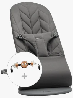 Skråstole & Babygynger|BABYBJORN BabyBjörn Bliss Skråstol Woven Bladmønstret Quilt inkl. Sjove Øjne, Antracitgrå Grå