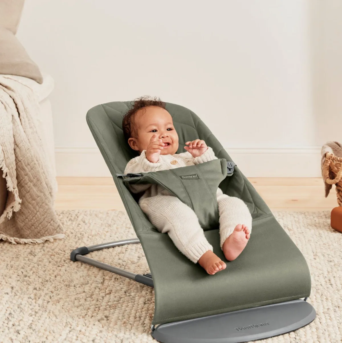 Skråstole & Babygynger|BABYBJORN BabyBjörn Bliss Skråstol Woven Bladmønstret Quilt, Mørkegrøn Grøn