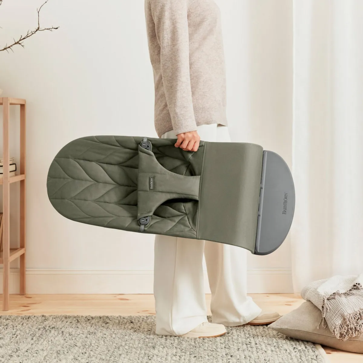 Skråstole & Babygynger|BABYBJORN BabyBjörn Bliss Skråstol Woven Bladmønstret Quilt, Mørkegrøn Grøn