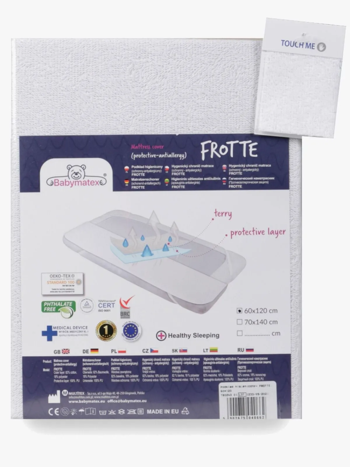 Sengetøj|BabyMatex Hygienic Rullemadras for tremmeseng 60x120 cm Vandtæt, Hvid