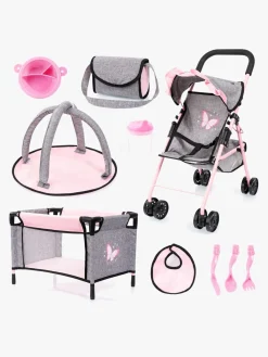 BayerDesign Dukker & Bamser-Bayer Design 10-i-1 Dukkevogn Sæt, Grå/Lyserød