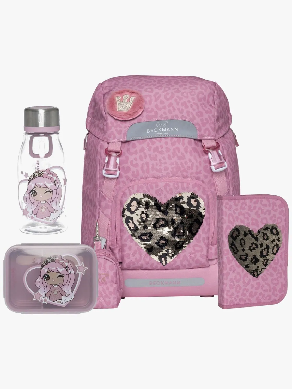 Tasker|Beckmann Rygsæk 22L inkl Penalhus, Flaske & Madkasse, Furry