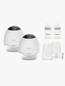 Amning|Beemoo CARE Wearable LED Elektrisk Brystpumpe Dobbelt inkl. Modermælksposer 30-pak & Flasker 2-pak