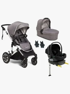 Vognpakker|Beemoo Maxi 4 Duovogn inkl. Route i-Size Autostol Baby & ISOFIX Base, Grey Silver/Black Stone