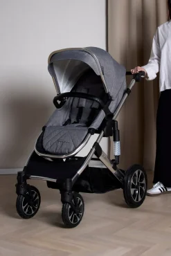 Vognpakker|Beemoo Maxi 4 Duovogn inkl. Route i-Size Autostol Baby & ISOFIX Base, Grey Silver/Black Stone