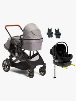 Beemoo Vognpakker-Maxi 4 Twin Søskendevogn inkl. Route i-Size Autostol Baby & ISOFIX Base, Grey/Black Stone