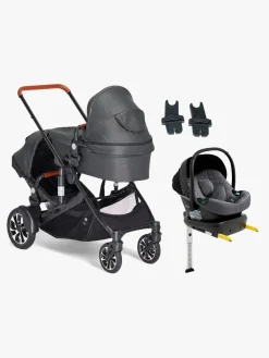 Vognpakker|Beemoo Maxi 4 Twin Søskendevogn inkl. Route i-Size Autostol Baby & ISOFIX Base, Black/Mineral Grey