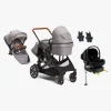 Beemoo Vognpakker-Maxi 4 Twin Søskendevogn inkl. Ekstra Søskendesæde & Route i-Size Autostol Baby & ISOFIX Base, Grey/Black Stone