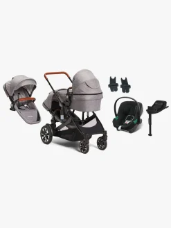 Vognpakker|Beemoo Maxi 4 Twin Søskendevogn inkl. Ekstra Søskendesæde & Cybex Aton B2 i-Size Autostol Baby & Base, Grey/Volcano Black