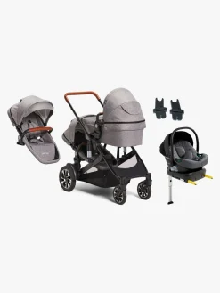 Vognpakker|Beemoo Maxi 4 Twin Søskendevogn inkl. Ekstra Søskendesæde & Route i-Size Autostol Baby & ISOFIX Base, Grey/Mineral Grey