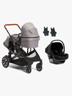 Vognpakker|Beemoo Maxi 4 Twin Søskendevogn inkl. Route i-Size Autostol Baby, Grey/Black Stone