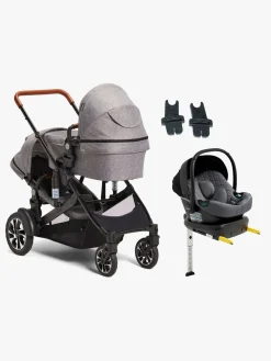 Vognpakker|Beemoo Maxi 4 Twin Søskendevogn inkl. Route i-Size Autostol Baby & ISOFIX Base, Grey/Mineral Grey