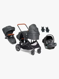 Beemoo Vognpakker-Maxi 4 Twin Søskendevogn inkl. Ekstra Søskendesæde & Route i-Size Autostol Baby, Black/Mineral Grey