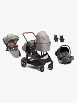 Vognpakker|Beemoo Maxi 4 Twin Søskendevogn inkl. Ekstra Søskendesæde & Route i-Size Autostol Baby, Grey/Mineral Grey