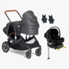 Vognpakker|Beemoo Maxi 4 Twin Søskendevogn inkl. Route i-Size Autostol Baby & ISOFIX Base, Black/Black Stone