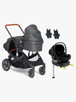 Vognpakker|Beemoo Maxi 4 Twin Søskendevogn inkl. Route i-Size Autostol Baby & ISOFIX Base, Black/Black Stone