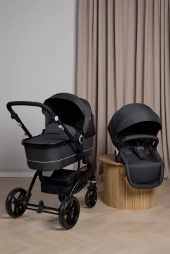 Vognpakker|Beemoo Move Duo Kombivogn inkl. Route i-Size Autostol Baby & ISOFIX Base, Asphalt/Black Stone