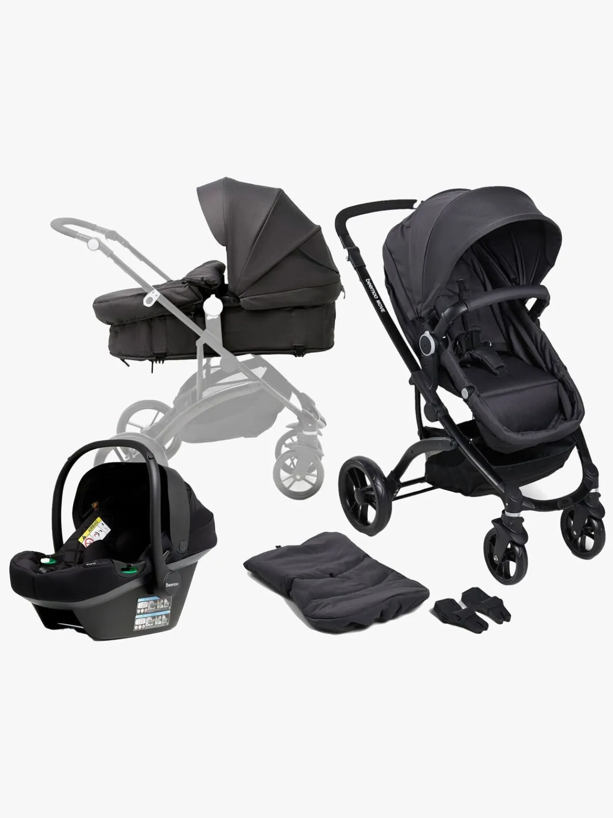 Beemoo Vognpakker-Move 2-in-1 Kombivogn inkl. Route i-Size Autostol Baby, Asphalt/Black Stone
