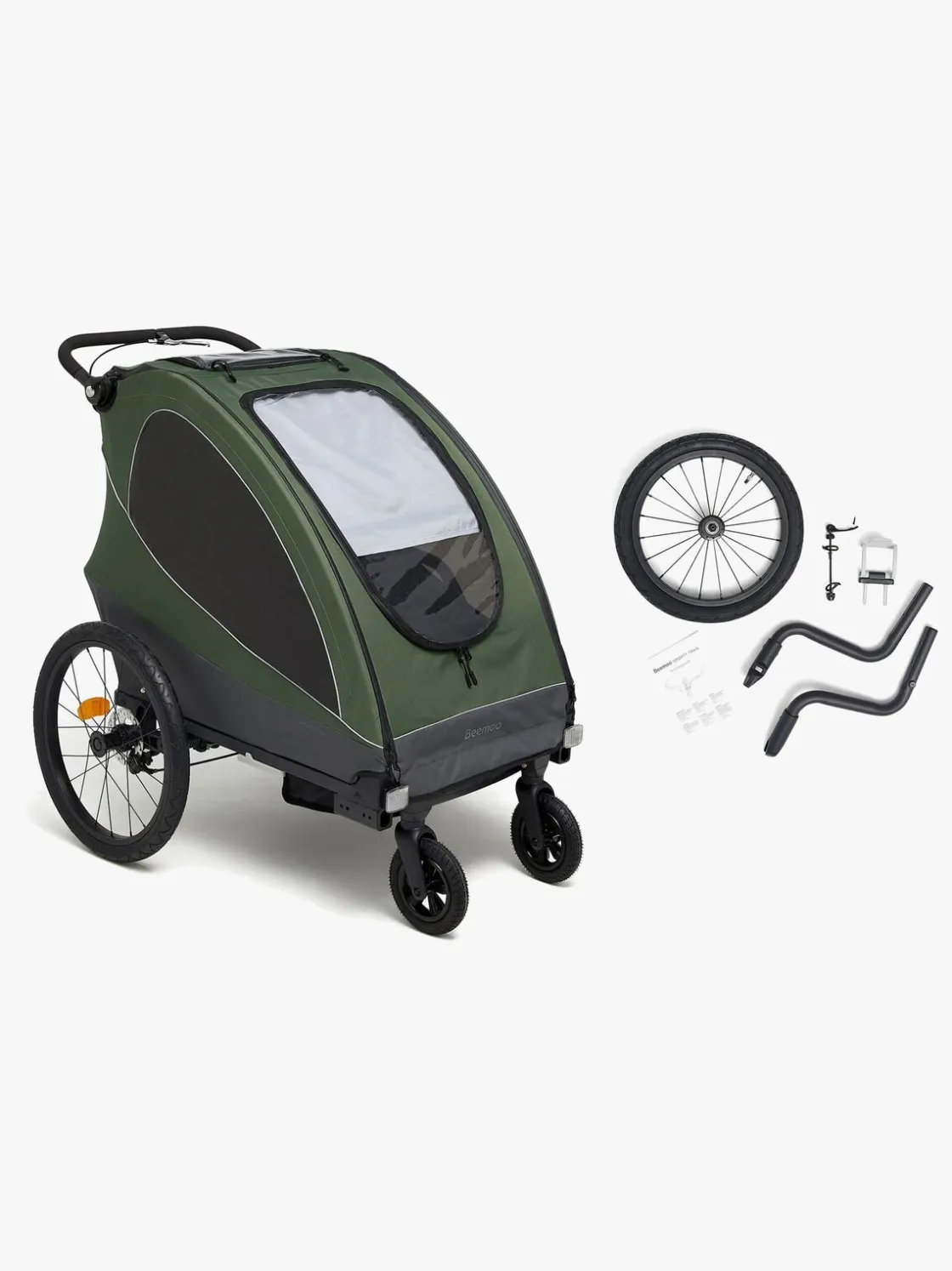 Aktivitetsvogne|Beemoo Sporty Trail Cykelanhænger inkl. Løbesæt, Green