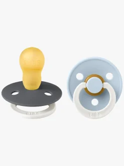 Sutter & Suttesnore|BIBS Colour Sut 2-Pak Latex Str. 3 Rund, Iron GLOW/Baby Blue GLOW Sort/Blå