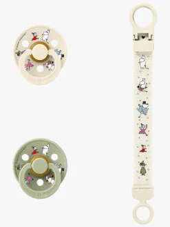 Sutter & Suttesnore|BIBS x Moomin Colour Sut & Loop Suttesnor Gavesæt Latex Str. 2, Ivory/Sage Grøn/Hvid