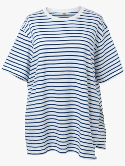 Tøj Til Mor|Boob Oversized T-shirt med Slids, Stripe White/Blue Blå/Hvid
