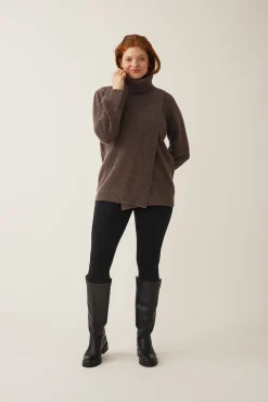 Tøj Til Mor|Boob Strikket Uld Tunika Turtleneck, Brun/grå melange
