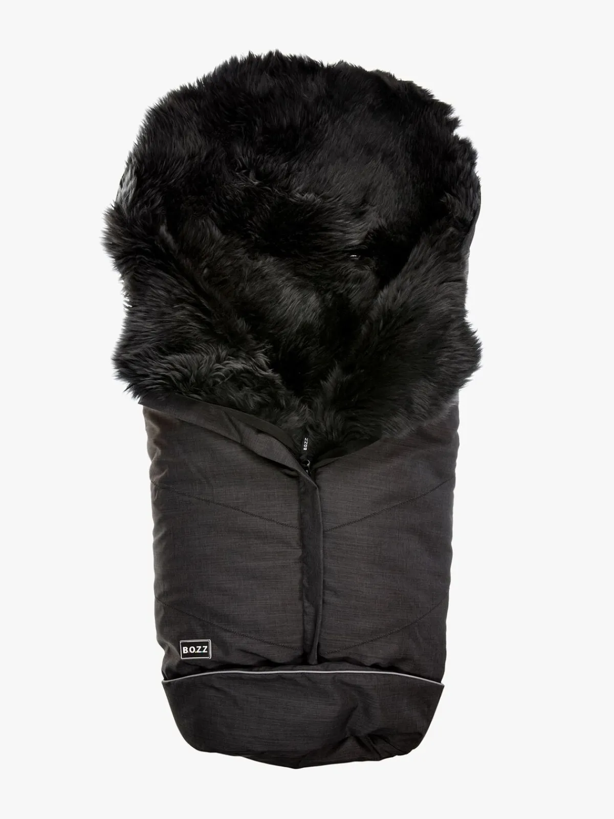 Bozz Køreposer-Lammeskindskørepose Langhåret, Black Melange/Grey