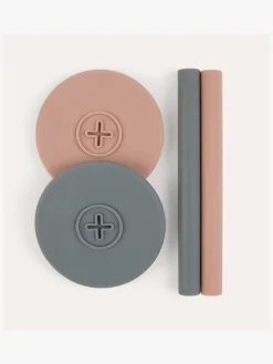 COGNIKIDS Spisetid-Sip Låg med Sugerør 2-pak, Slate Grey/Blush