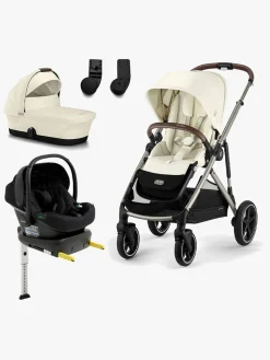 Cybex Vognpakker-GAZELLE S Duovogn inkl. Beemoo Route i-Size Autostol Baby & ISOFIX Base, Seashell Beige/Black Stone