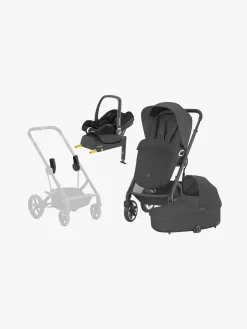 Autostole 0-13 Kg|Vognpakker|Cybex TALOS S Lux Duovogn inkl. Maxi-Cosi CabrioFix i-Size Autostol Baby & Base, Moon Black/Black