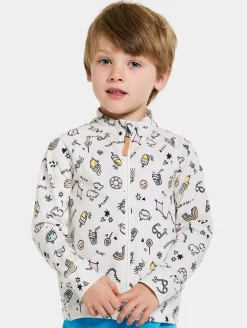 Overdele|Didriksons Jadis Trøje med Lynlås, Doodle Multi Hvid/Lyserød/Gul