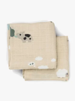 DoneByDeer Stofbleer, Nusseklude & Babytæpper-Done By Deer Tiny Farm Tæppe/ Stofble i Musselin 2-pak, Sand