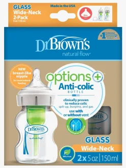 Spisetid|DrBrown Dr. Brown's Option+ Bred Hals Glasflaske 150 ml 2-pak