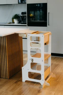 Børnemøbler|DuckWoodworks Duck Woodworks 3-i-1 Sammenklappeligt Læringstårn med Højstol, Hvid