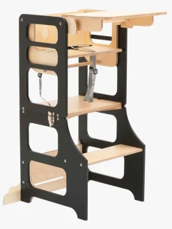Børnemøbler|DuckWoodworks Duck Woodworks 3-i-1 Sammenklappeligt Læringstårn med Højstol, Sort