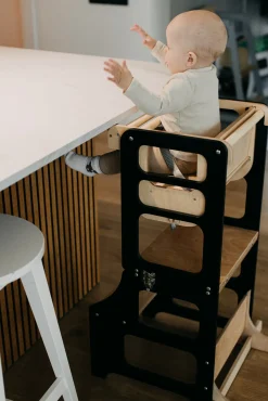 Børnemøbler|DuckWoodworks Duck Woodworks 3-i-1 Sammenklappeligt Læringstårn med Højstol, Sort