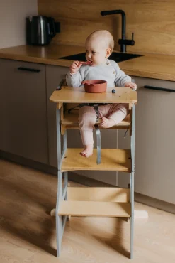 Børnemøbler|DuckWoodworks Duck Woodworks 3-i-1 Sammenklappeligt Læringstårn med Højstol, Grå