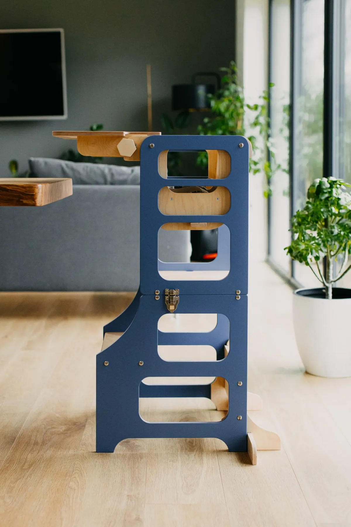 Børn DuckWoodworks Børnemøbler-Duck Woodworks 3-i-1 Sammenklappeligt Læringstårn med Højstol, Blå