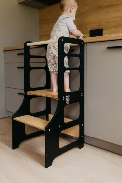 Børnemøbler|DuckWoodworks Duck Woodworks Sammenklappeligt Læringstårn, Sort