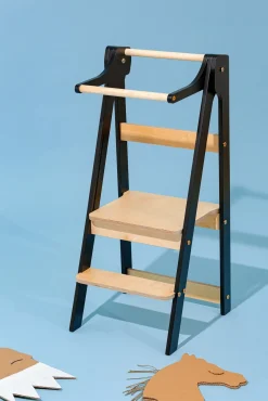 Børnemøbler|DuckWoodworks Duck Woodworks Sammenklappeligt Læringstårn, Sort