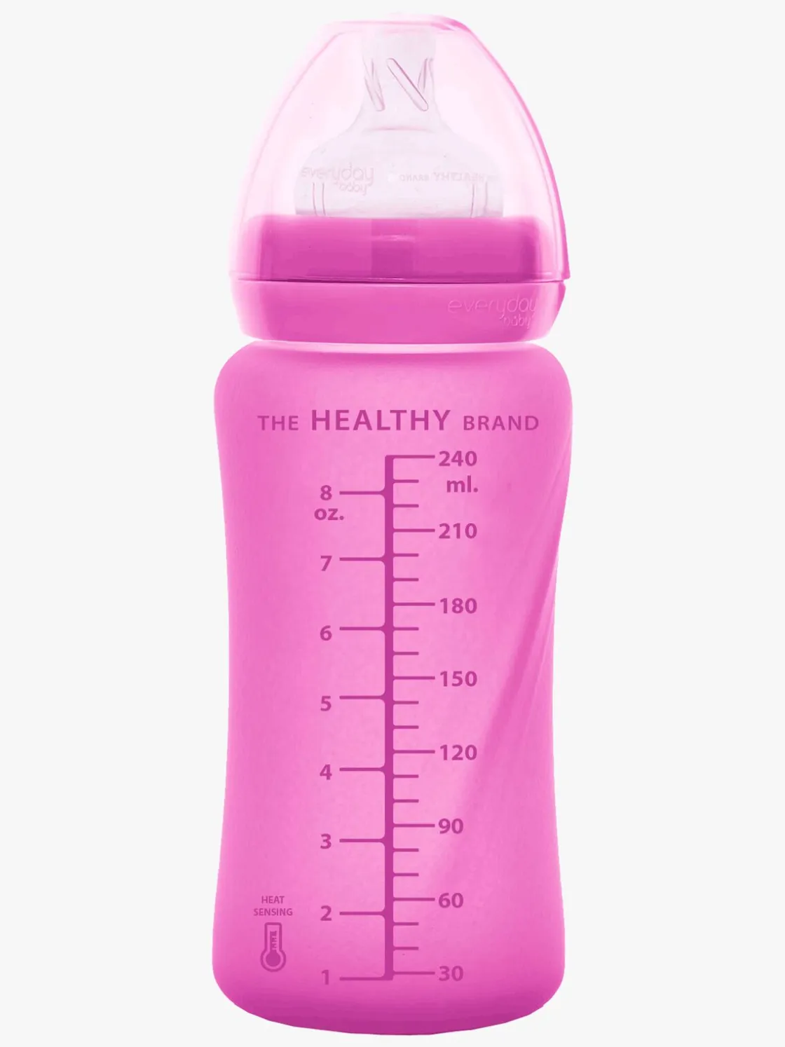 Spisetid|EverydayBaby Everyday Baby Varmeindikator Sutteflaske Glas 240 ml, Cerise Lyserød